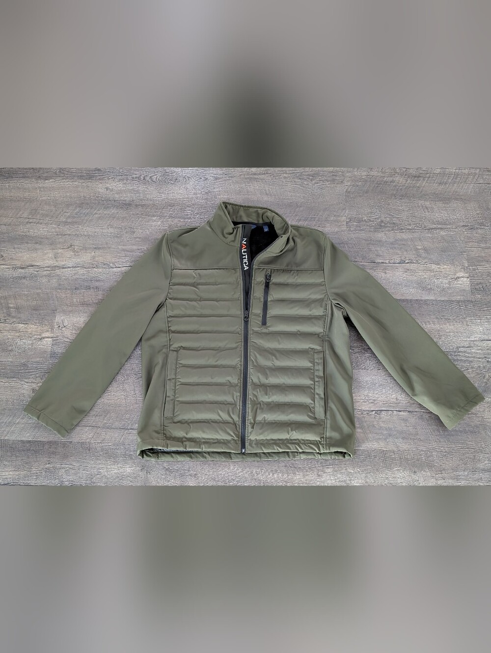 Nautica Men's Tech Shell Hybrid Weather Proof Puffer Jacket Dark Forest Size L